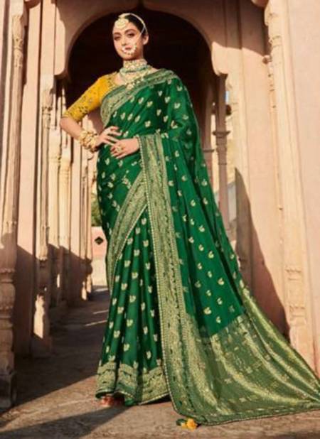 Green Colour Latest Fancy Wedding Wear Dola Silk Designer Saree Collection 112